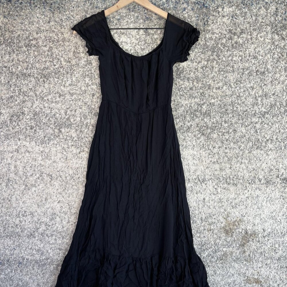 Reformation Dress Womens 2 Black Ruffle Hem Flutter Sleeve Scoop Neck Made‎ USA